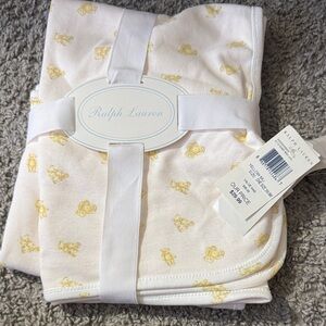 Ralph Lauren Cream Blanket with Yellow Bear Design